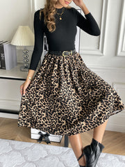 Women's Plus Leopard Print High Rise A-line Skirt