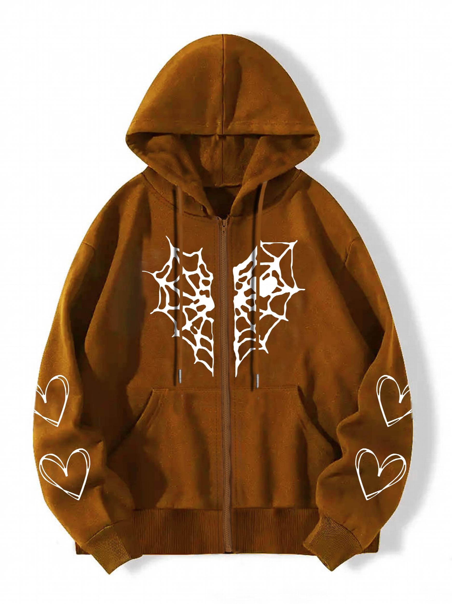 Halloween Heart Graphic Hooded Sports Sweatshirt Zipper Up Long Sleeve Hoodie