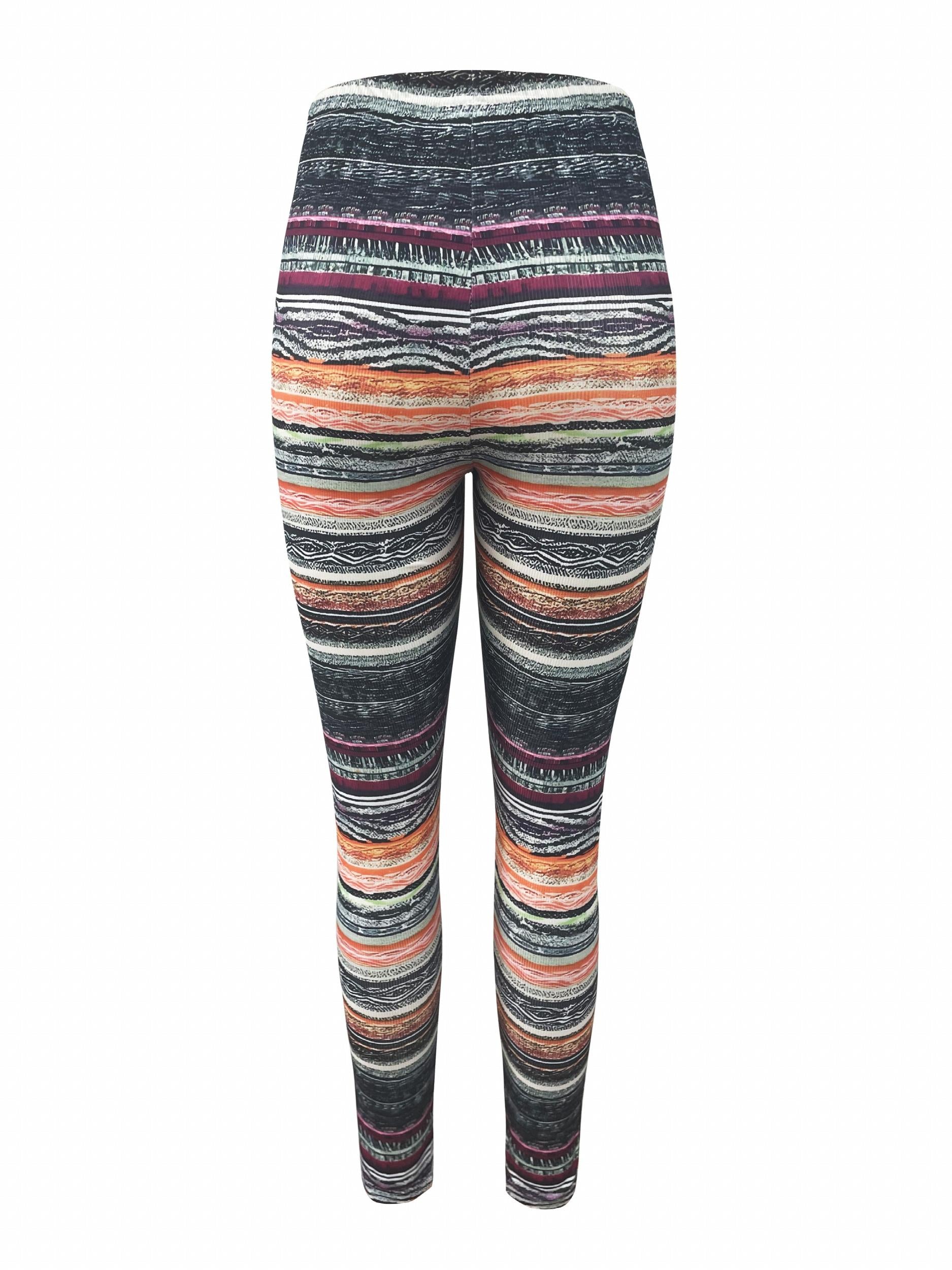 Striped High Waist Skinny Leggings Women's Clothing