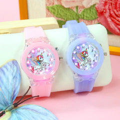 2pcs Unicorn Dual Quartz Watch Set for Girls LED Glow Soft Silicone Twin Sister