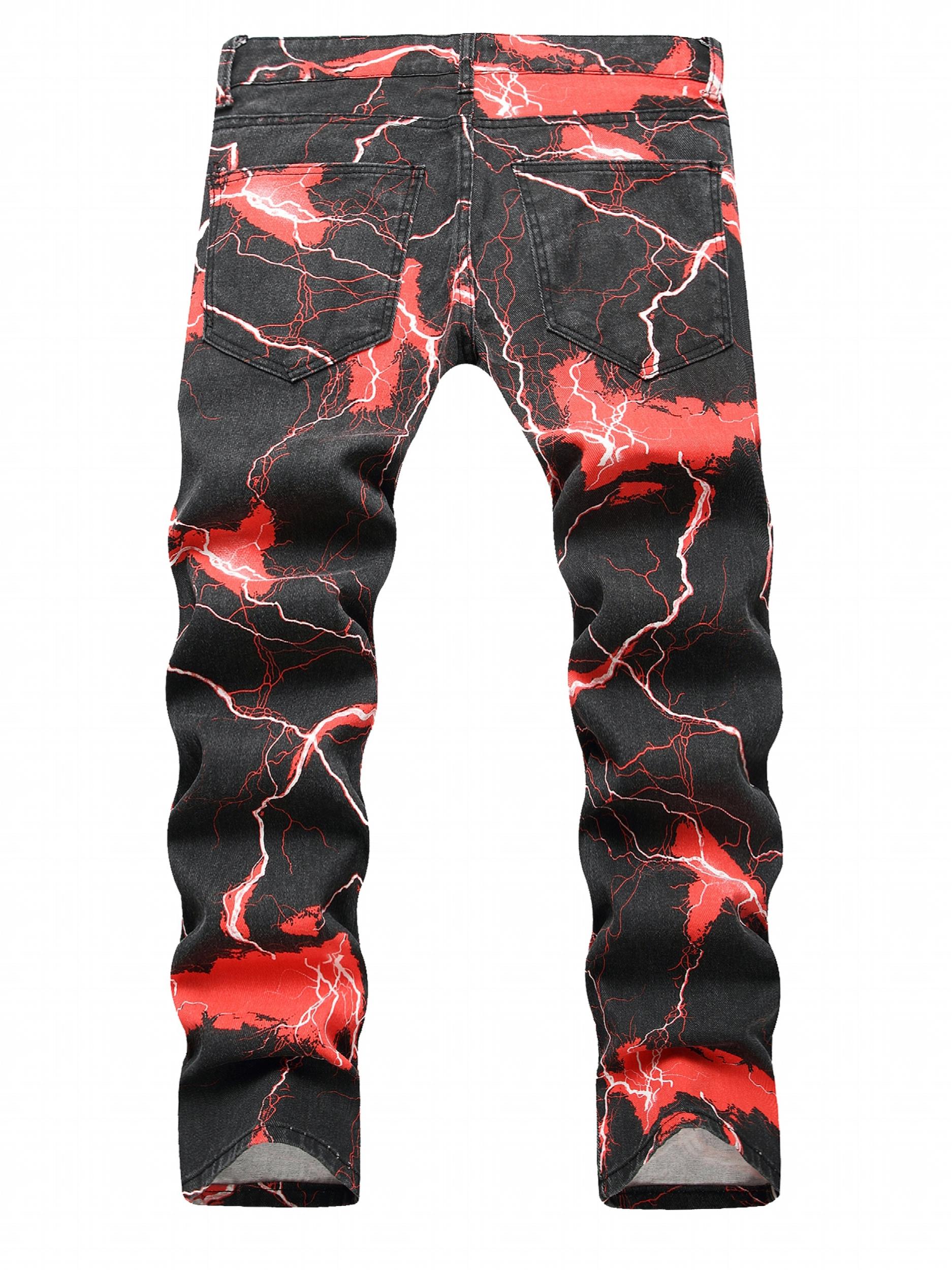 Lightning Pattern Dye Jeans Casual Loose Fit Denim Pants