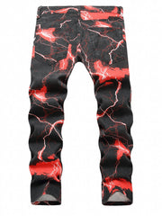 Lightning Pattern Dye Jeans Casual Loose Fit Denim Pants