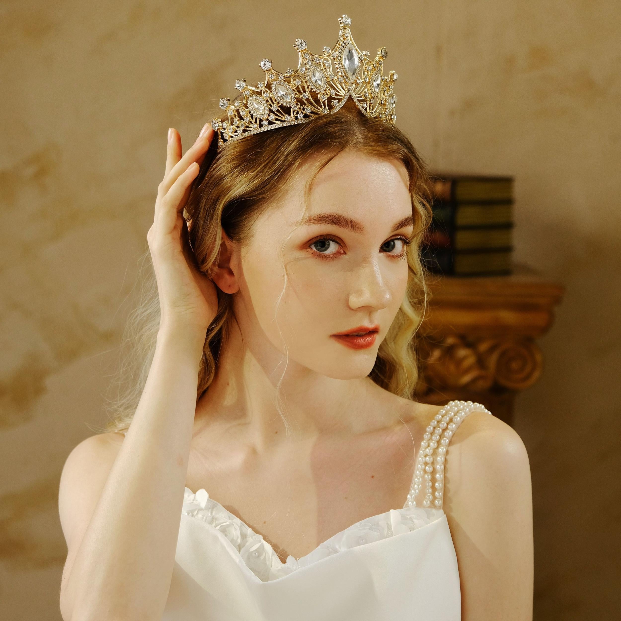 Baroque Queen Crown Rhinestone Wedding Tiara Crystal Vintage Princess Crown