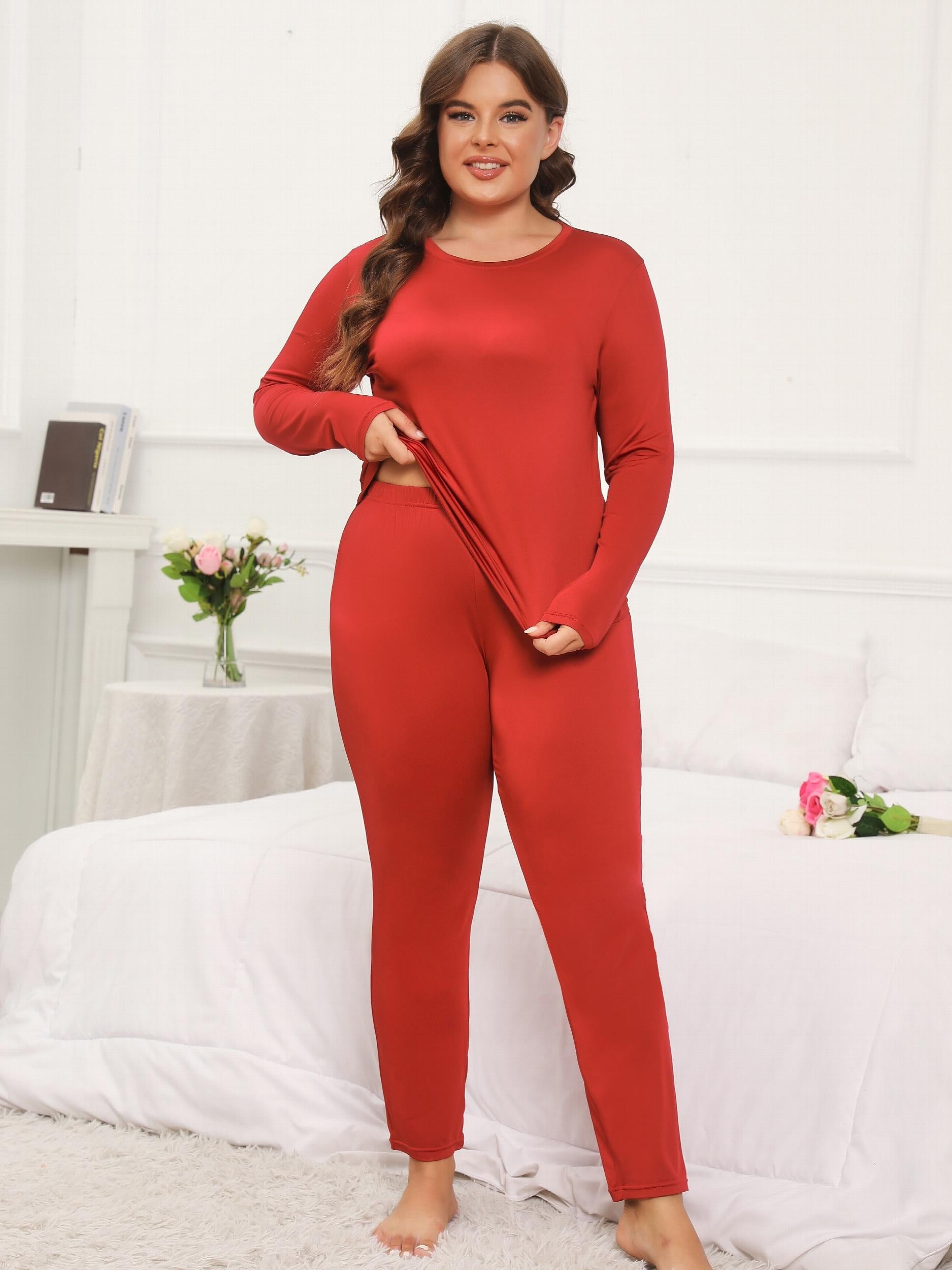 Loungewear Set: Solid Long Sleeve Tee & Leggings 2 Piece Set
