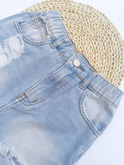Girls Casual Light Washed Ripped Denim Shorts for Kids