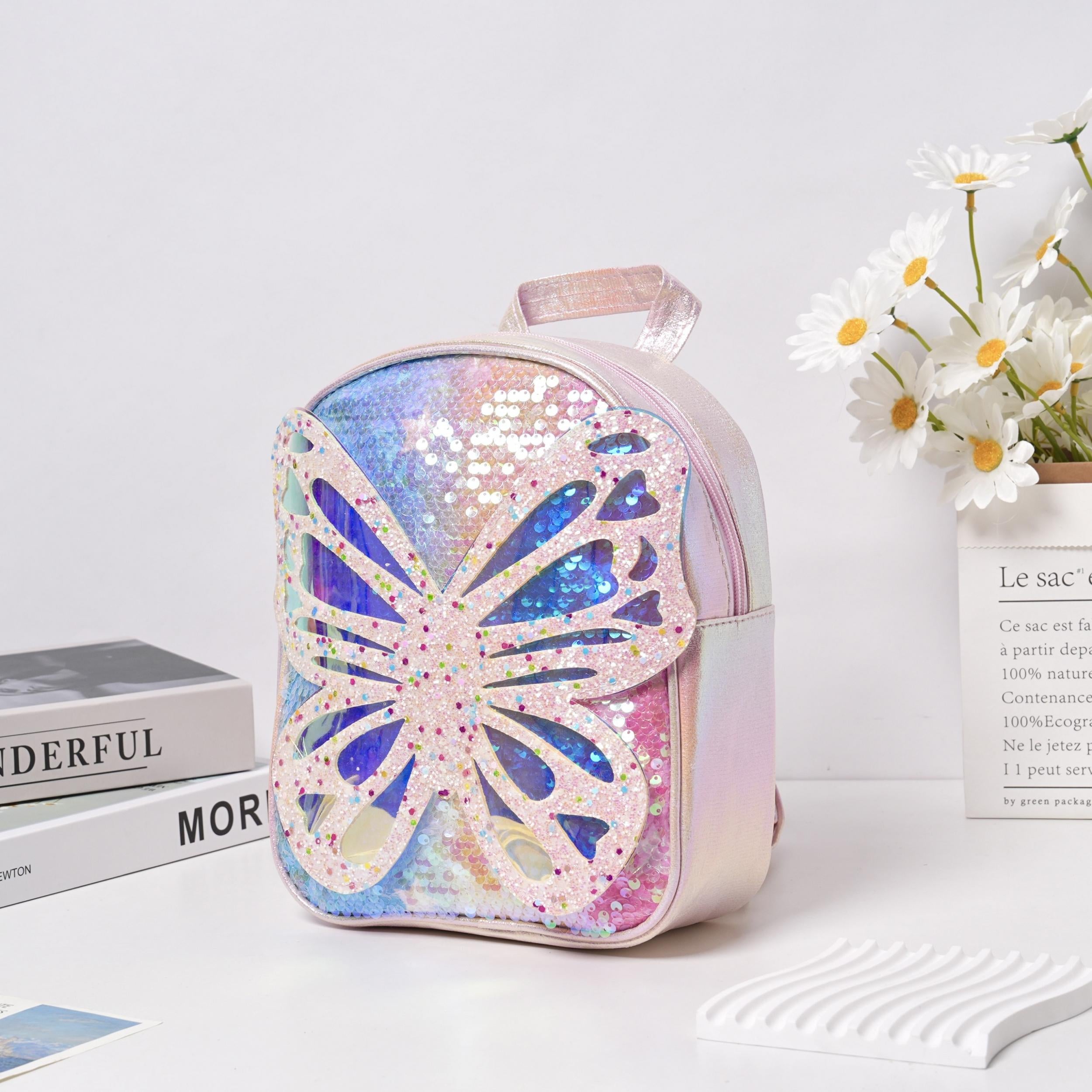 Colorful Sequin Butterfly Backpack for School and Travel