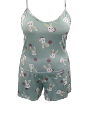 Cartoon Rabbit Print V Neck Cami & Shorts Plus Size Pajama Set