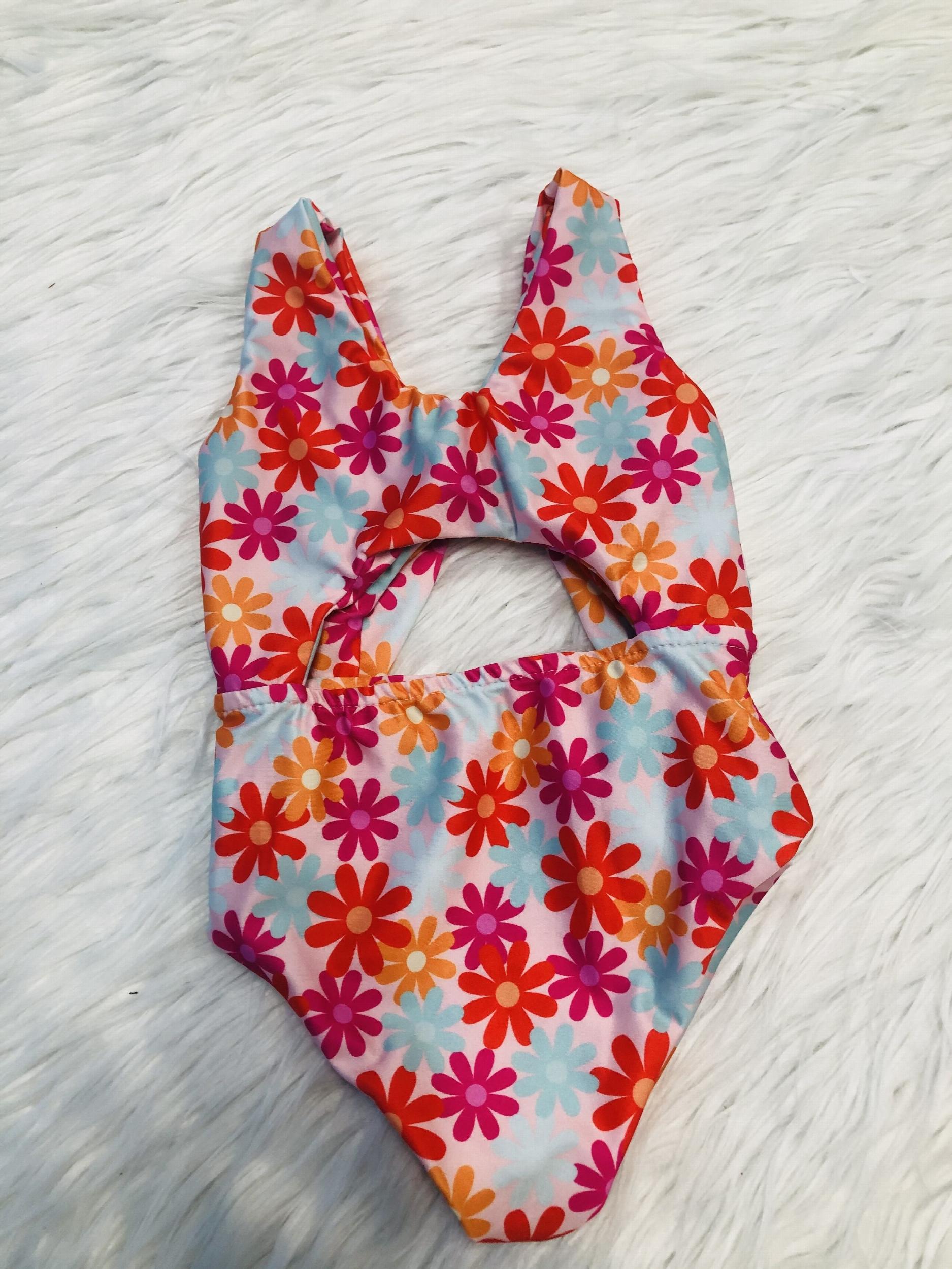 Girls Stripe Print One Piece Swimsuit Sleeveless Tankini