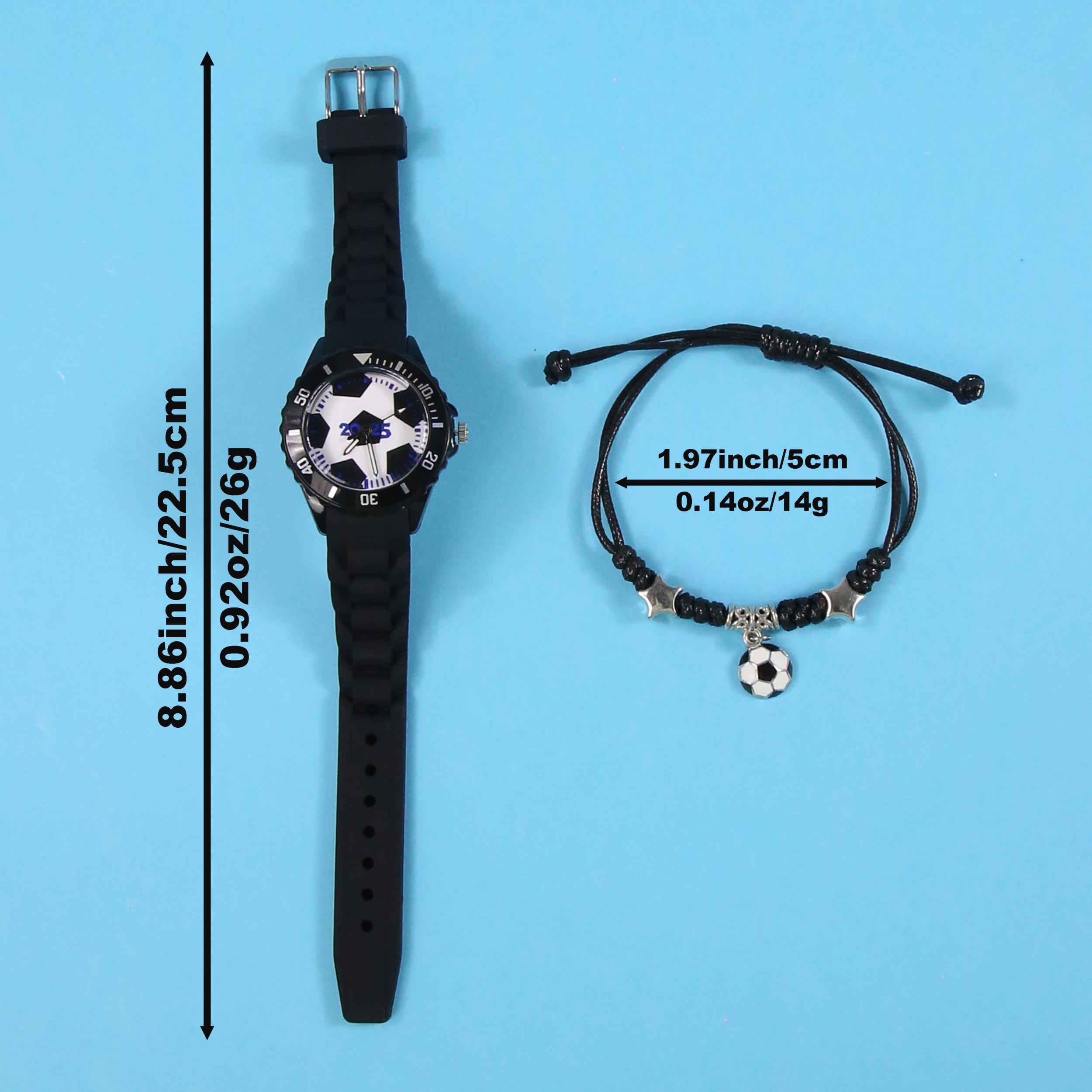 2pcs Football Fan's Quartz Watch Set - Sporty Design with Soft Strap