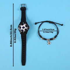 2pcs Football Fan's Quartz Watch Set - Sporty Design with Soft Strap