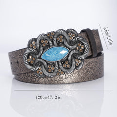 Retro Men's Turquoise Inlaid Rhinestone Wide Leather Belt