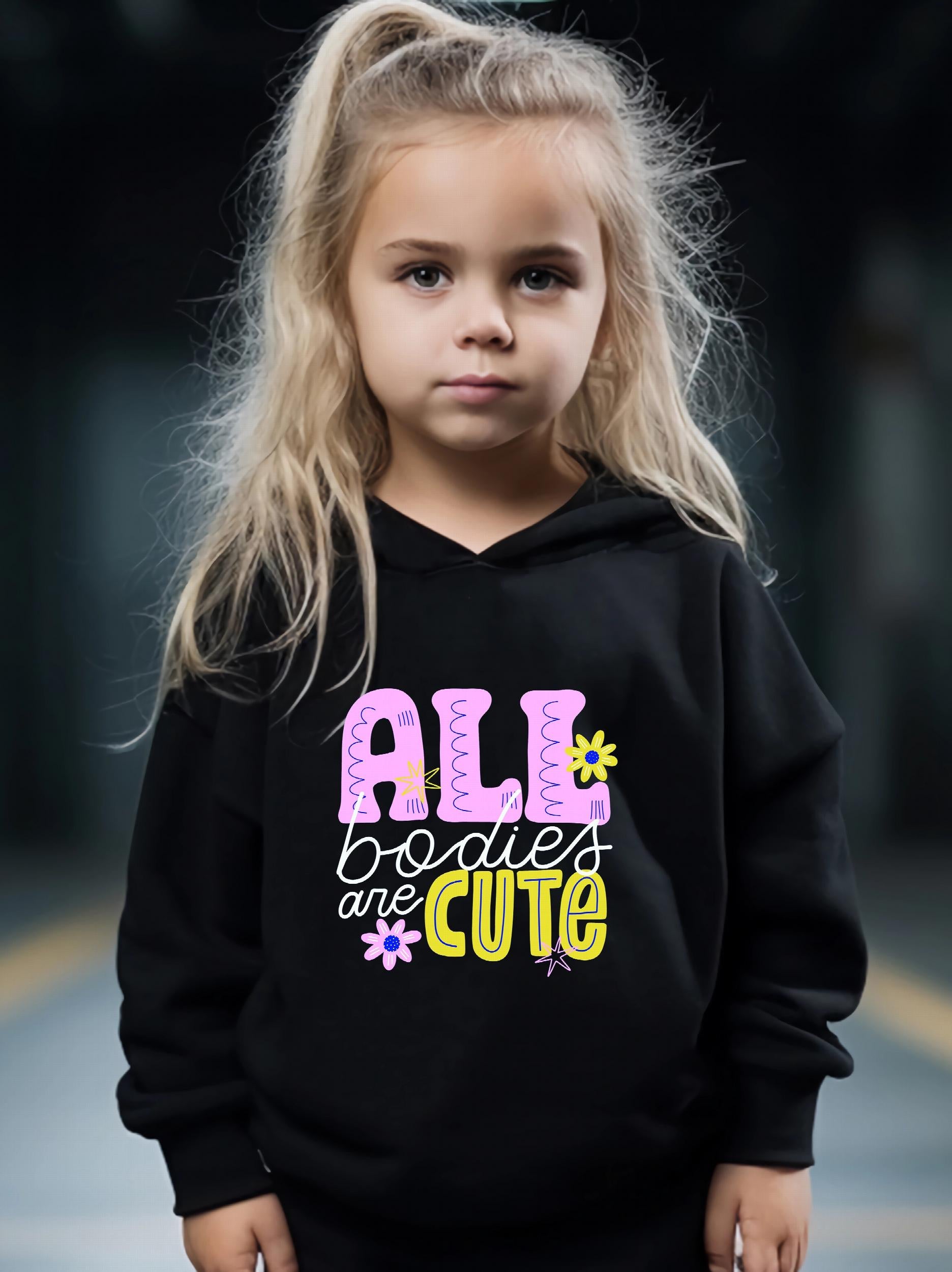 2pcs All Bodies Are Print Girls Hoodies Jogger Pants Set For Sports