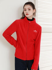 Solid Fleece Casual Jacket Stand Collar Full Zip