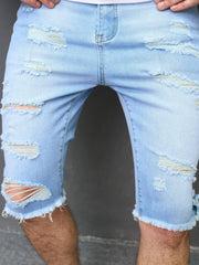 Men's Ripped Denim Shorts Casual Street Style Distressed Stretch Denim