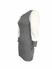 Houndstooth Print Bodycon Long Sleeve Dress