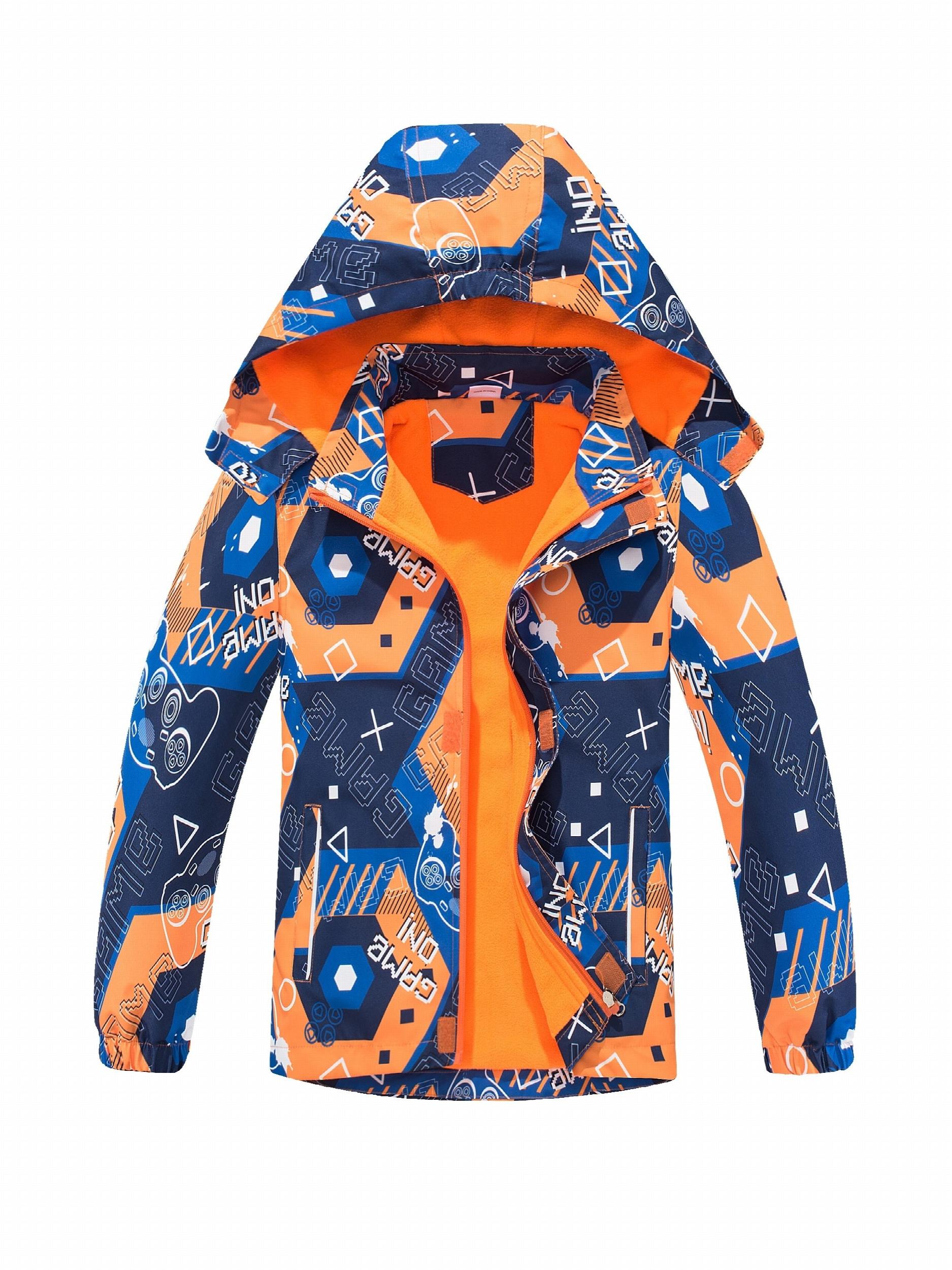 Boys Camo Rain Jacket Kids Waterproof Coat Hooded Fleece Lined Windbreaker