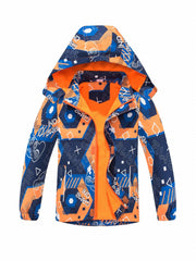 Boys Camo Rain Jacket Kids Waterproof Coat Hooded Fleece Lined Windbreaker