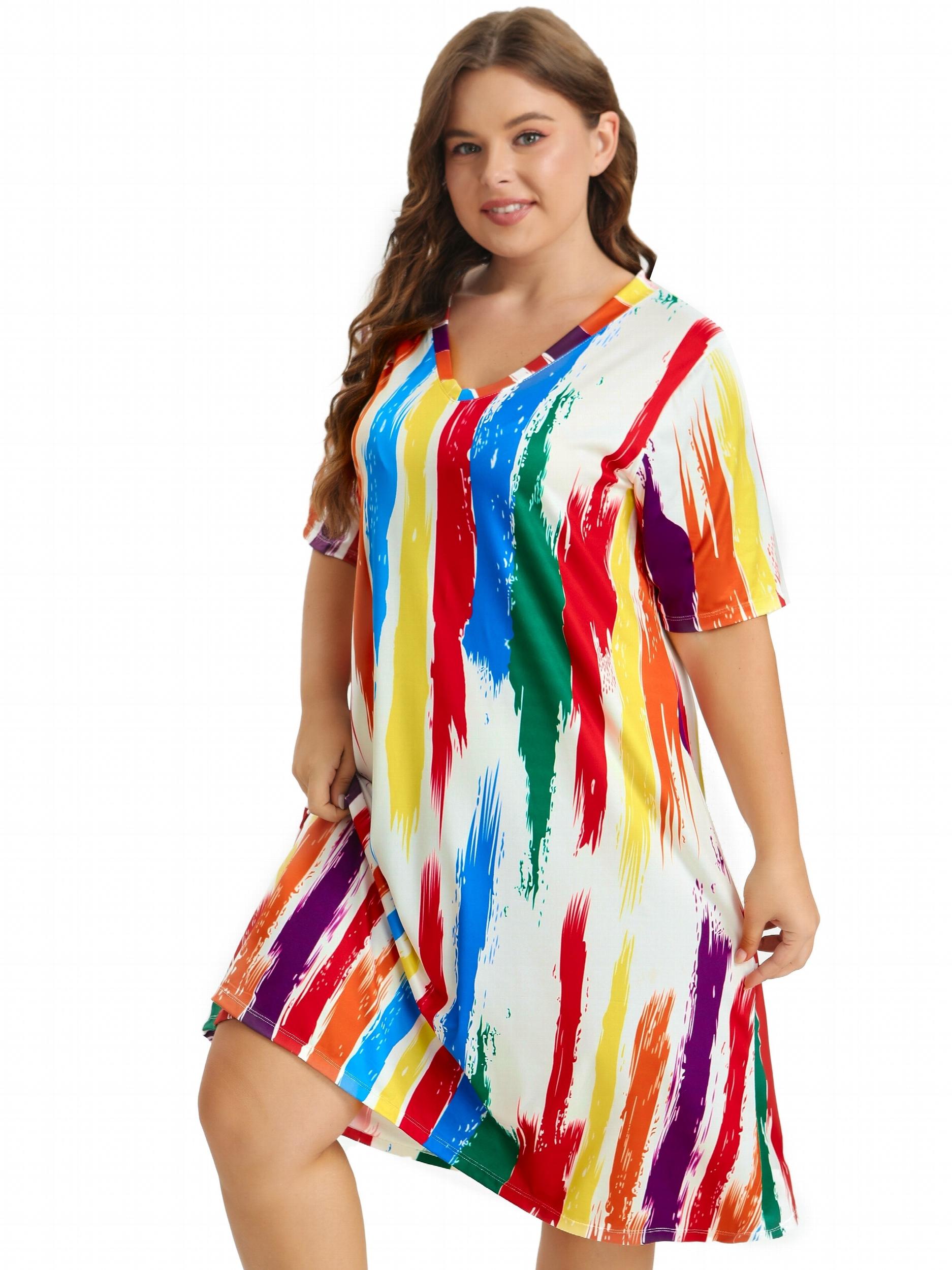 Rainbow Striped Tee Sleep Dress