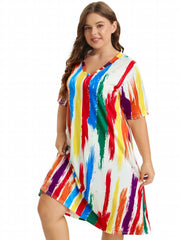 Rainbow Striped Tee Sleep Dress
