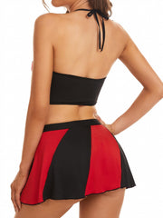 Sporty Colorblock Bra & Skirt Lingerie Set