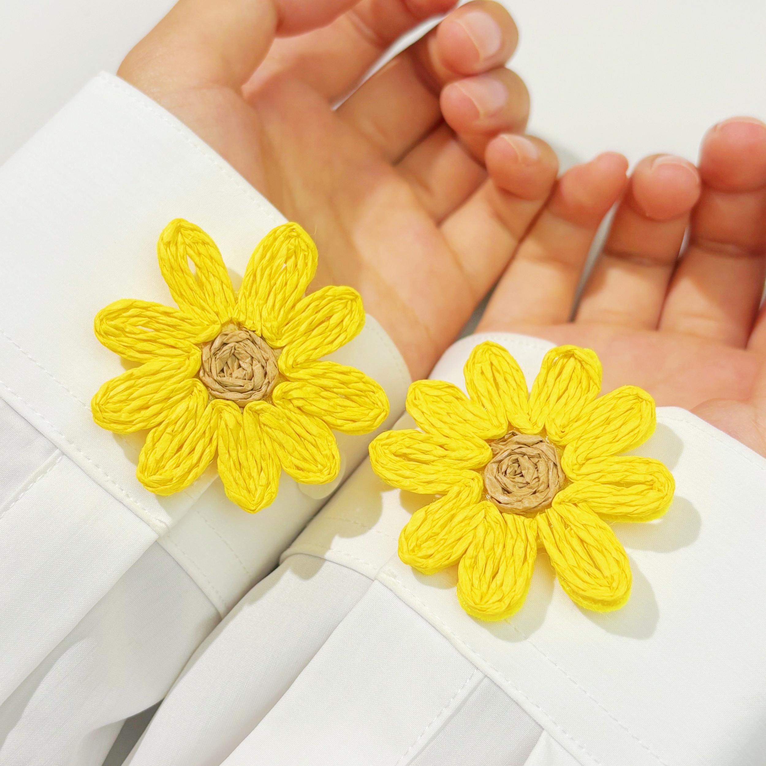 2pcs Yellow Daisy Button Covers No Sewing Required for Formal & Casual Shirts