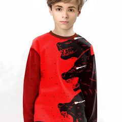 3D Wolf Long Sleeve Outdoor Tees Kids Pullover Top