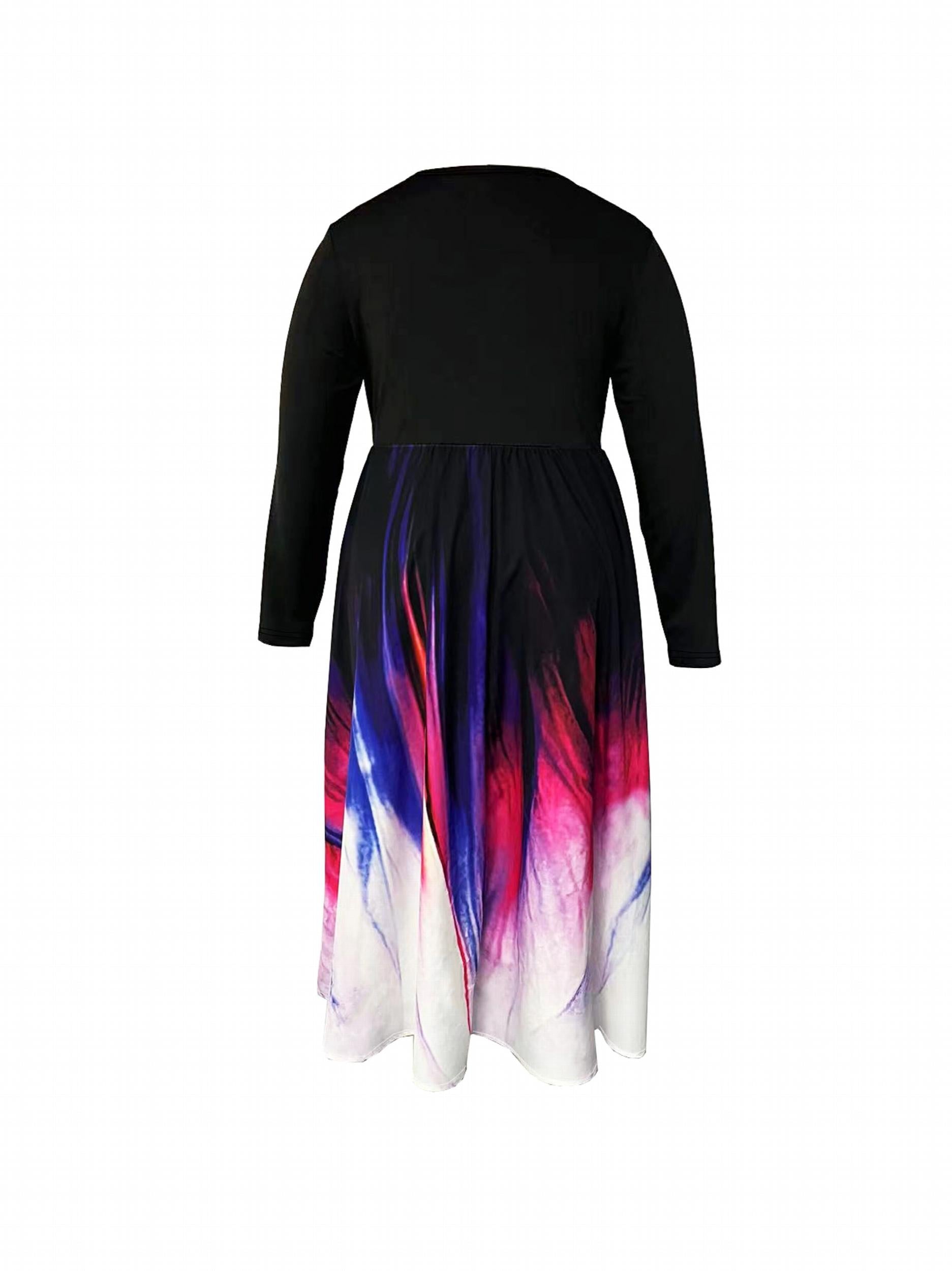 Ombre Print Long Sleeve Maxi Dress