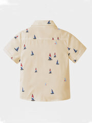 Boys Boat Print Lapel Shirt for Summer