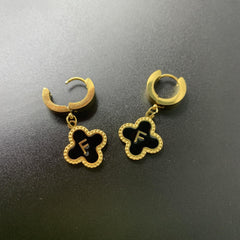 Lucky Clover Earrings Letter F Gold Stainless Steel Women Girls