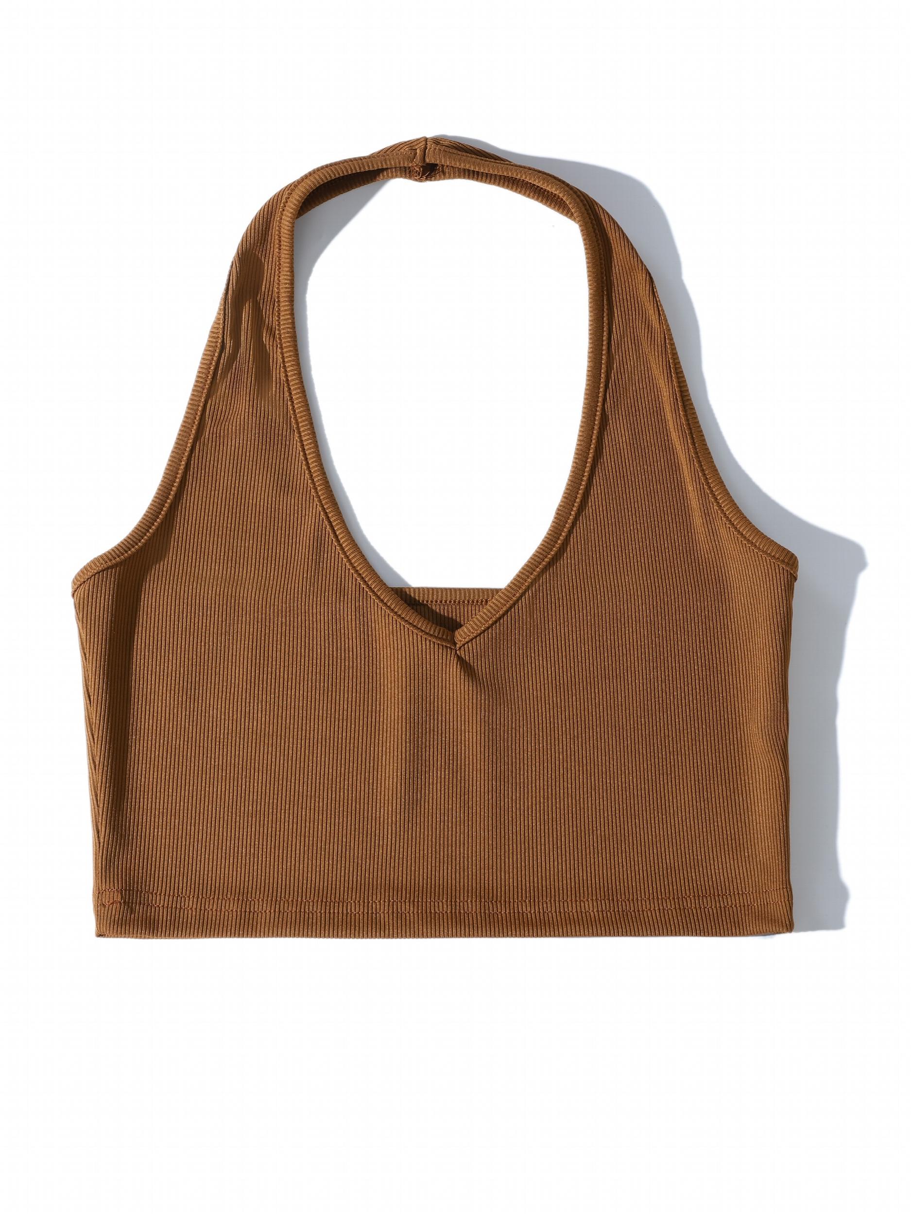 Women's Ribbed Halter Neck Camisole Solid Top
