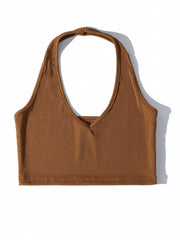 Women's Ribbed Halter Neck Camisole Solid Top