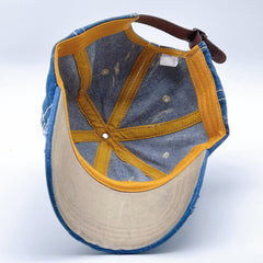 Rhinestone Flower Decor Baseball Cap Washed Distressed Denim Sun Hat