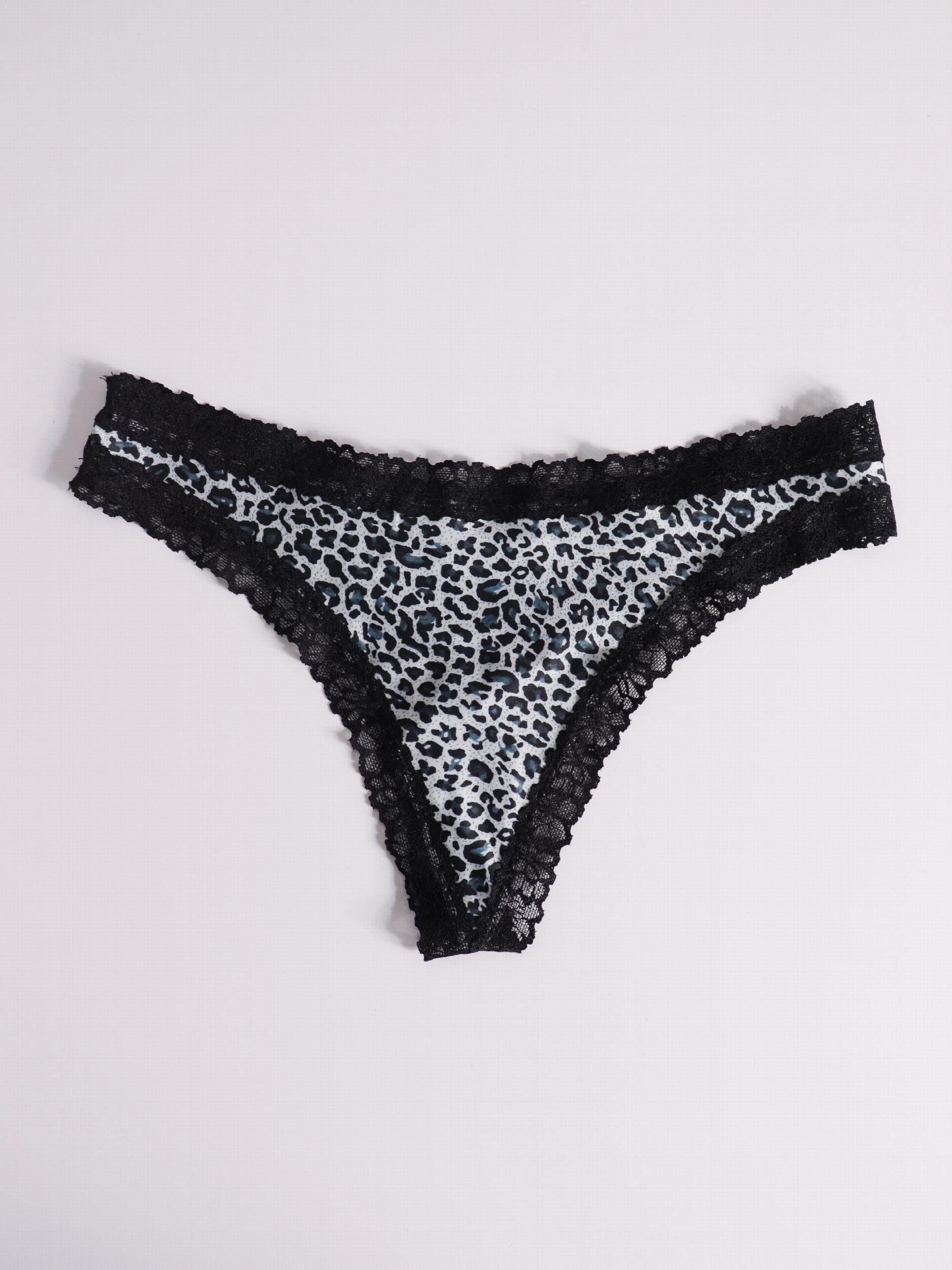 3 Pack Plus Size Lace Trim Thongs Leopard & Strawberry & Floral Print