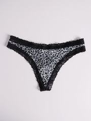 3 Pack Plus Size Lace Trim Thongs Leopard & Strawberry & Floral Print