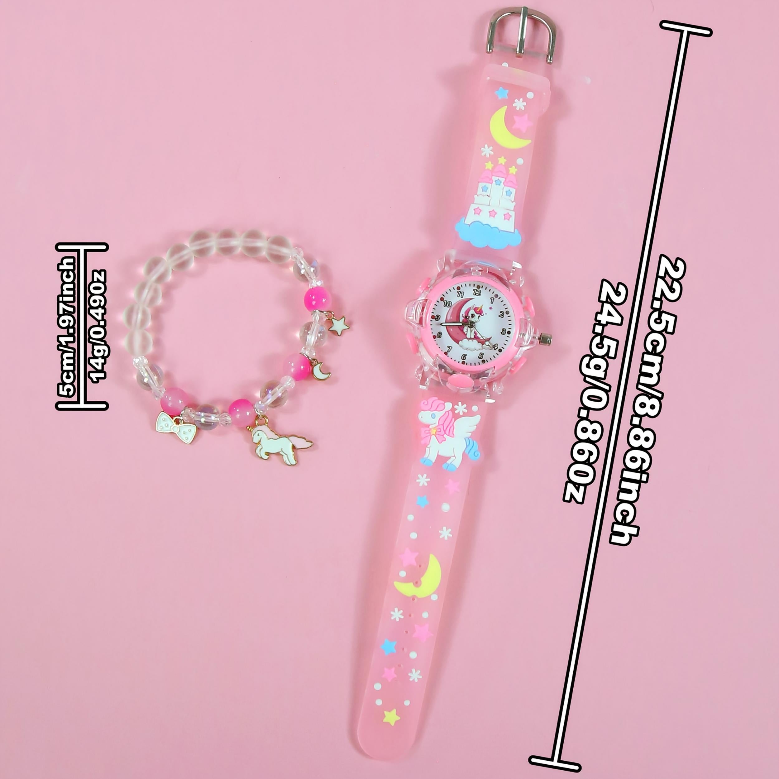 2pcs Unicorn Quartz Watch Set European American Sweet Style LED Night Light