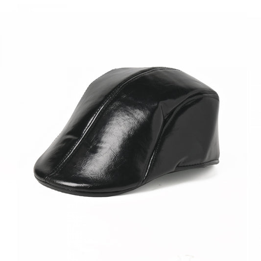 Men's Leather Beret Outdoor Street Solid Hat Vintage Newsboy Hat