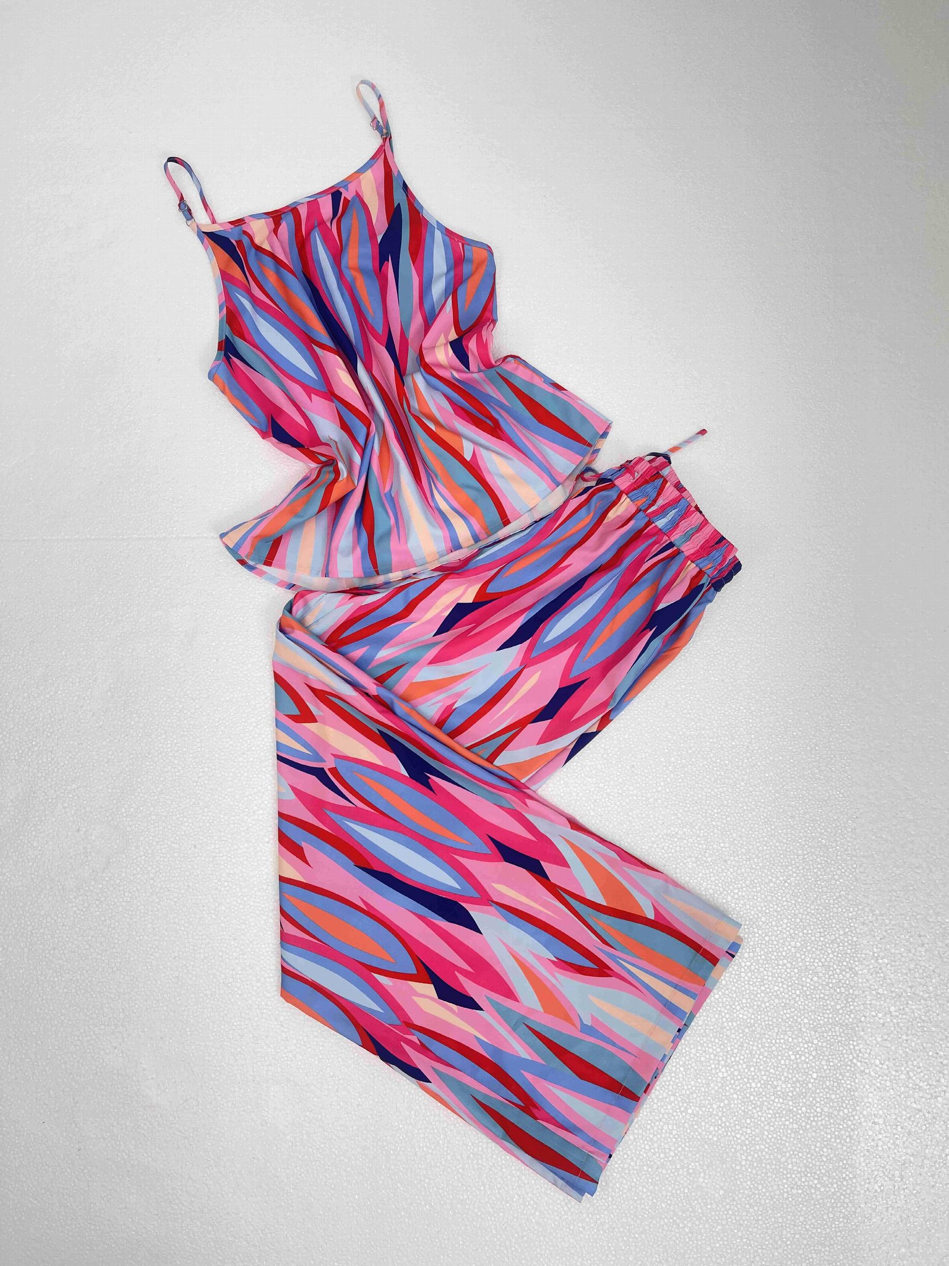 Boho Geo Print 2pc Set V Neck Cami Top & Wide Leg Pants