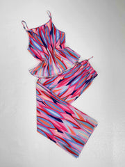 Boho Geo Print 2pc Set V Neck Cami Top & Wide Leg Pants