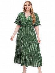 Boho Dress Women's Plus Polka Dot Print Surplice Neck