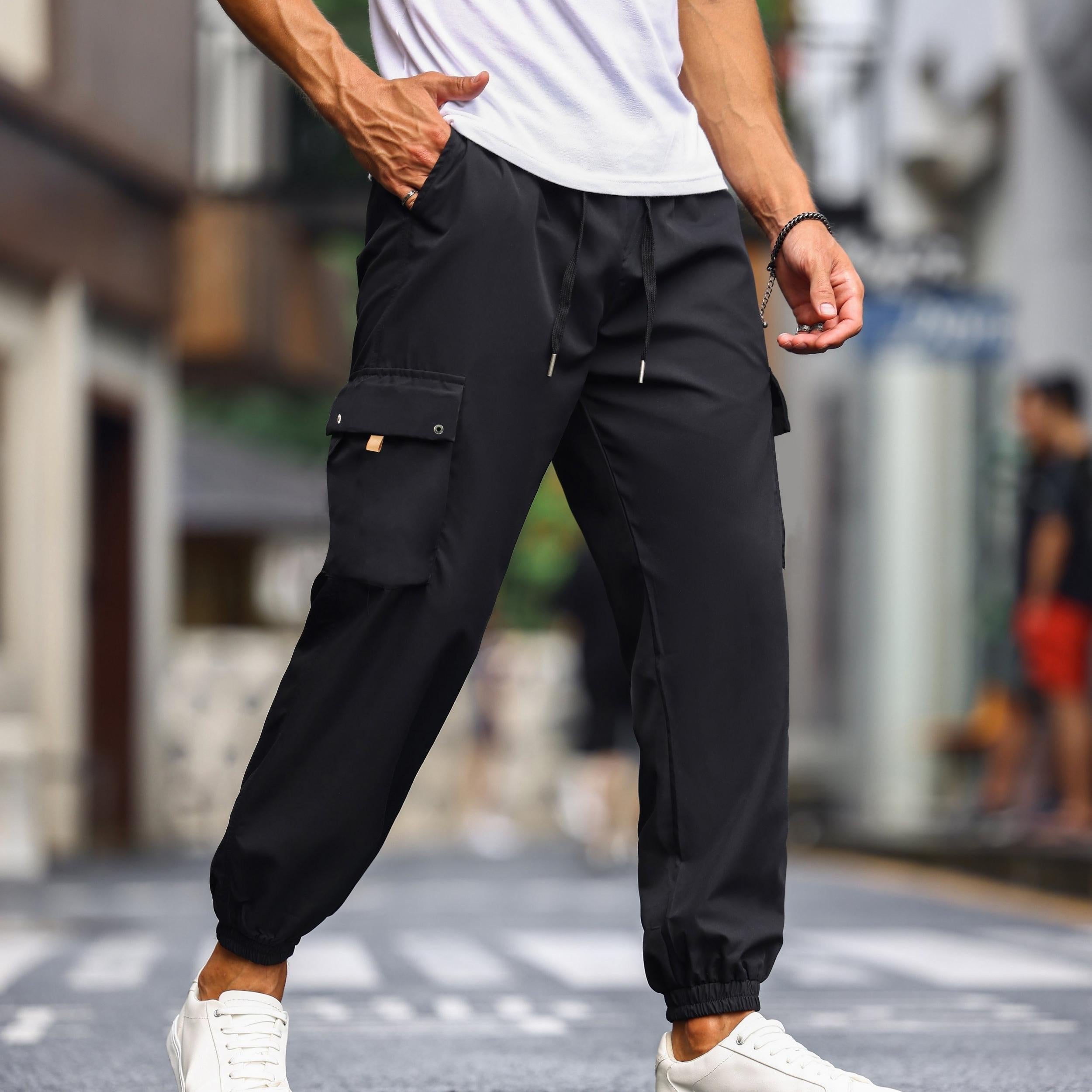 Solid Cargo Pants Men's Trousers Loose Casual Outdoor Work Pants