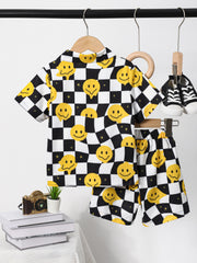 Toddler Boy's Happy Face Print 2pcs Shirt & Shorts Set