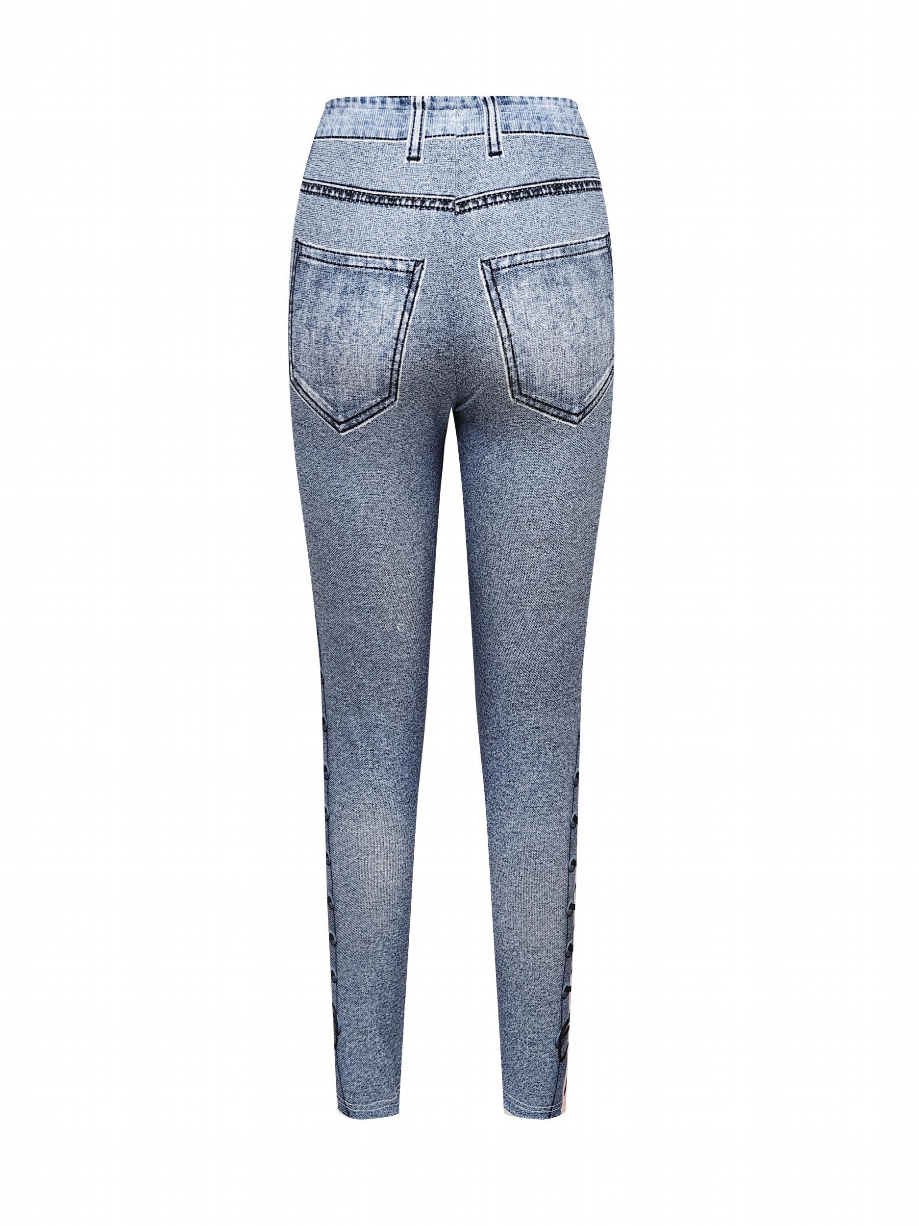 Denim Print Skinny Leggings Stretchy Casual Leggings Women's Clothing