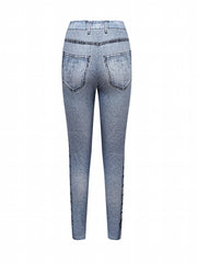 Denim Print Skinny Leggings Stretchy Casual Leggings Women's Clothing