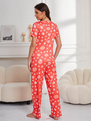 Heart & Lip Print Pajama Set Crew Neck Top & Lounge Pants