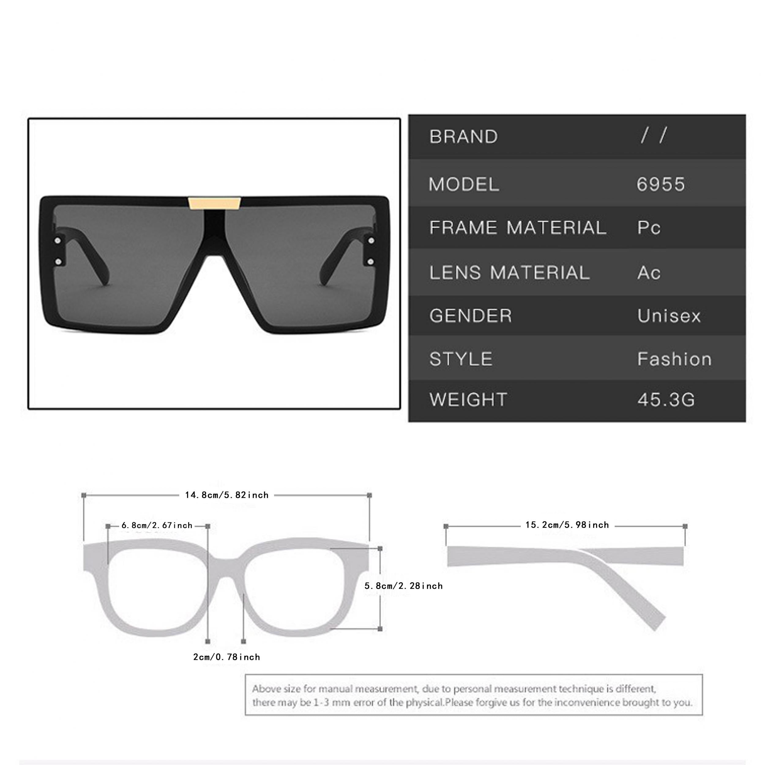 Square Frame Sunglasses One Piece Sunnies Wide Legs Small Windows