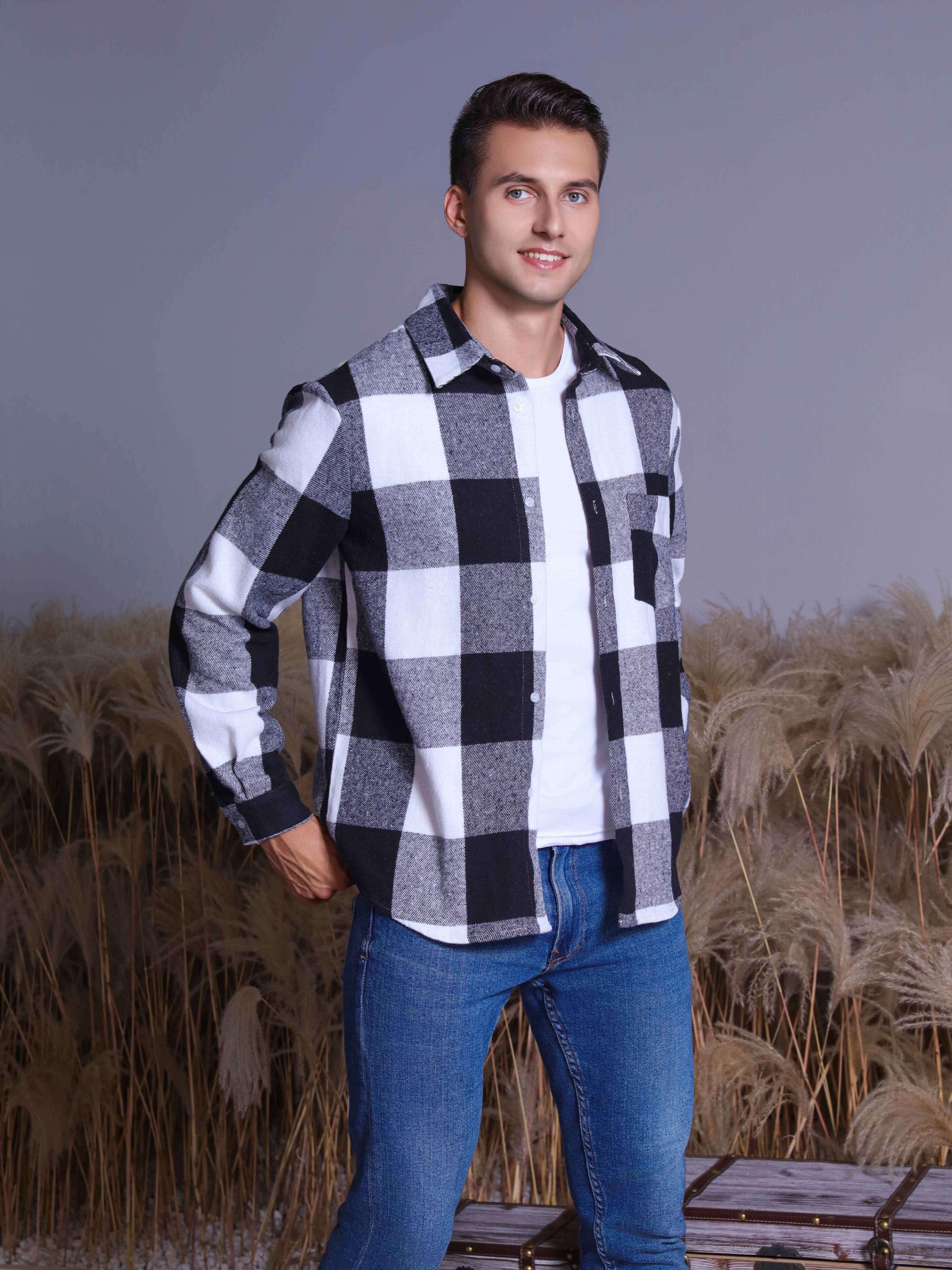 Men's Plaid Shirt Long Sleeve Button Up Casual Lapel Outdoor