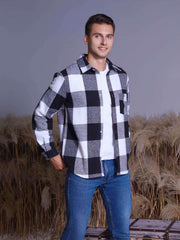 Men's Plaid Shirt Long Sleeve Button Up Casual Lapel Outdoor