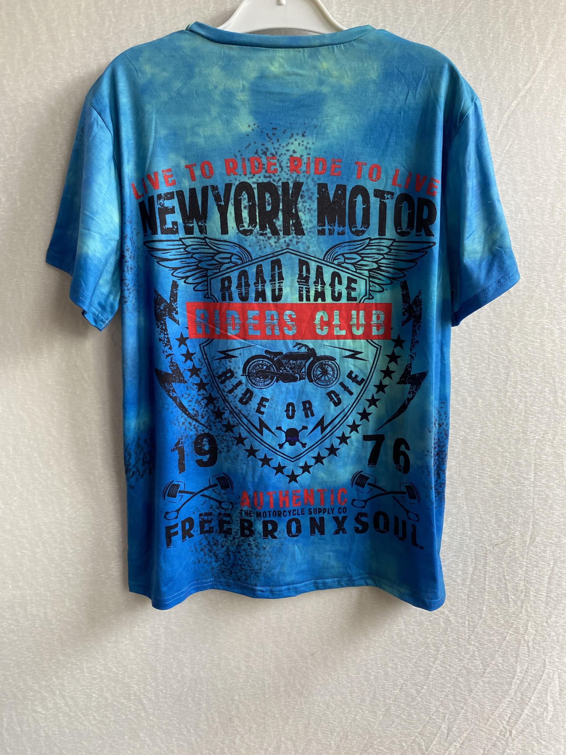 NEW YORK MOTOR Pattern Print Men's Short Sleeve T-shirt Graphic Tee
