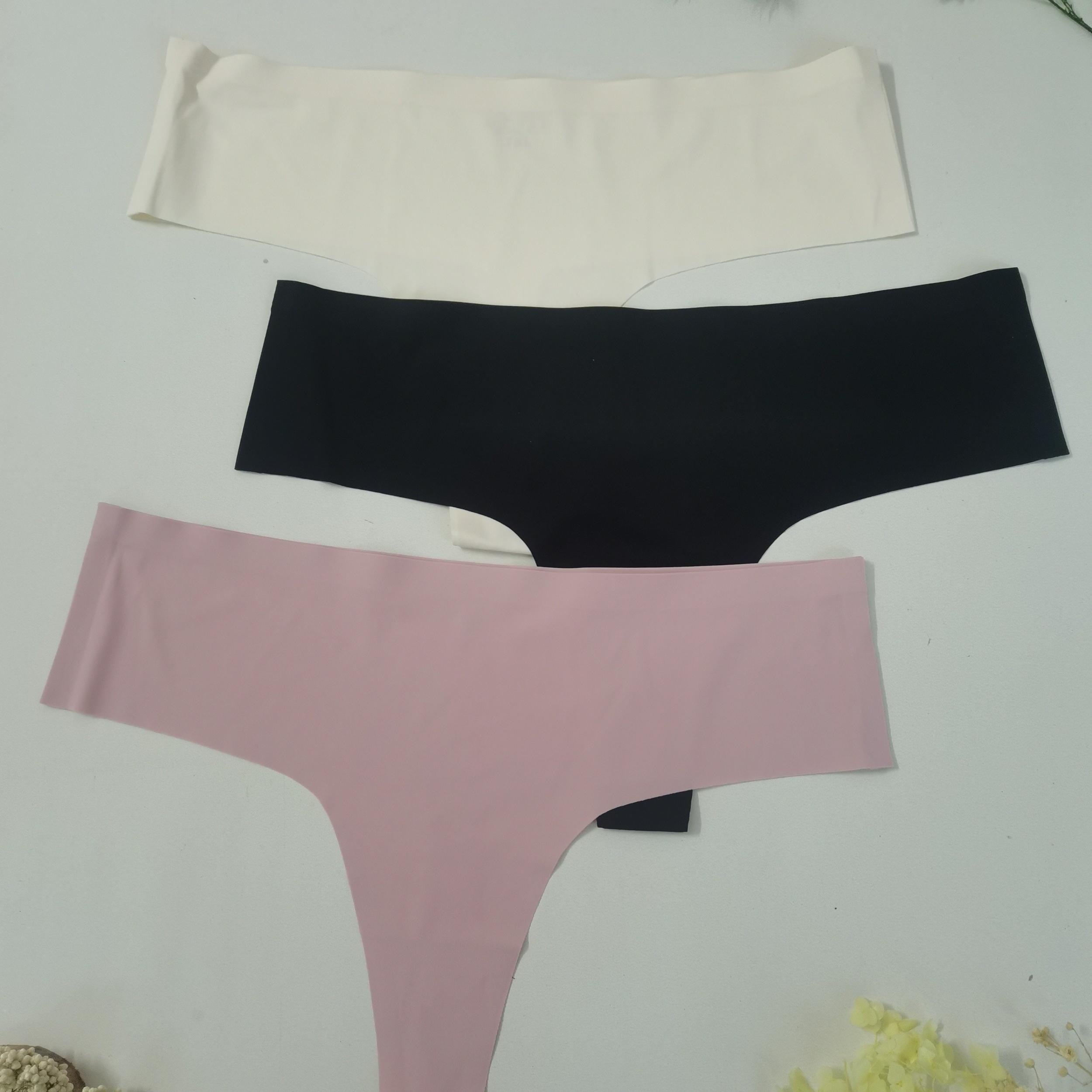 3 Pack Plus Size Seamless Thong Panties Set Women's Mid Waist Stretch