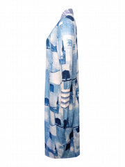 Denim Print Patchwork Knitted Cardigan Long Sleeve Outwear